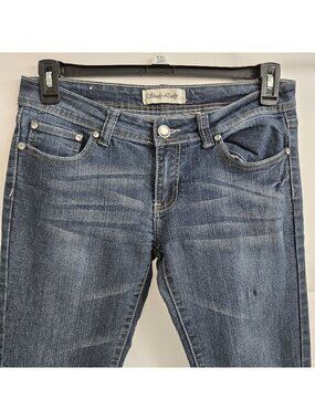 Shady Lady Skinny Jeans with Whisker Detail Dark wash with Silver & Jewels Sz 11